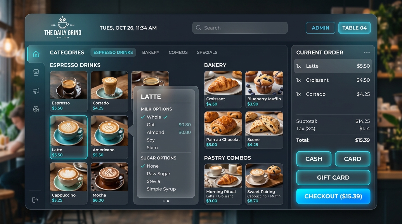 Pantalla POS para Cafeterías y Pastelerías en Chile